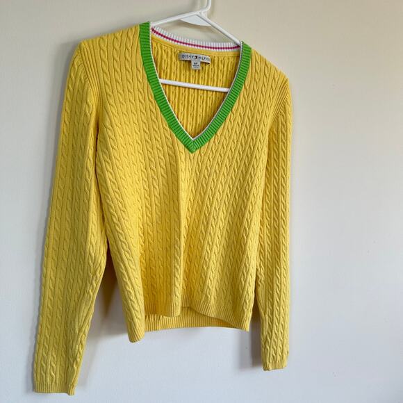 Tommy Hilfiger Vintage Cable Knit Sweater Pullover V-Neck Preppy y2K Varsity S - Picture 4 of 11